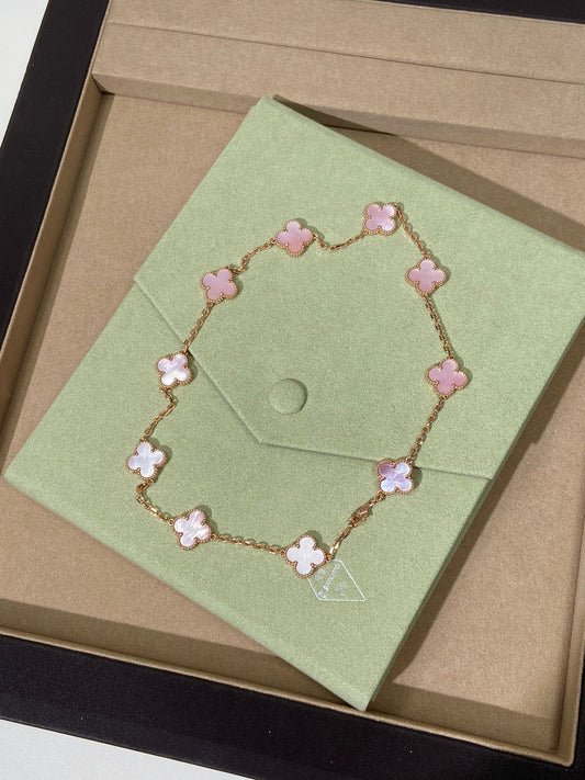[Vellora Opalyn]CLOVER 10 MOTIFS PINK NECKLACE