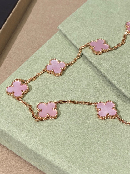 [Vellora Opalyn]CLOVER 10 MOTIFS PINK NECKLACE