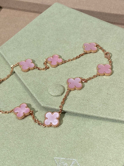 [Vellora Opalyn]CLOVER 10 MOTIFS PINK NECKLACE