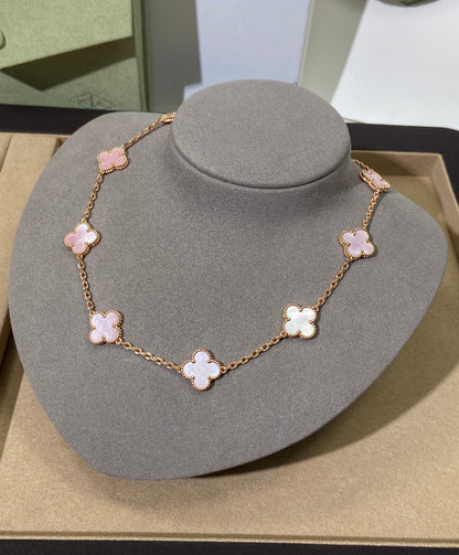 [Vellora Opalyn]CLOVER 10 MOTIFS PINK NECKLACE