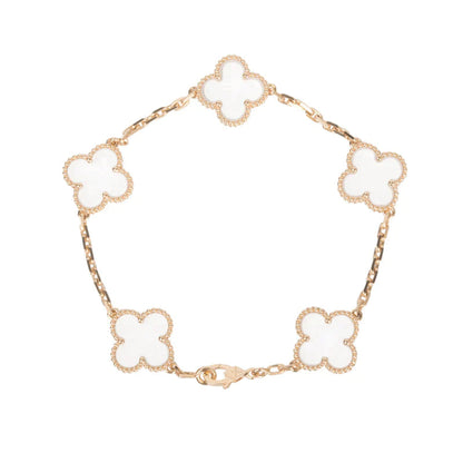 [Vellora Opalyn]CLOVER 5 MOTIF ROCK CRYSTAL PINK GOLD BRACELET
