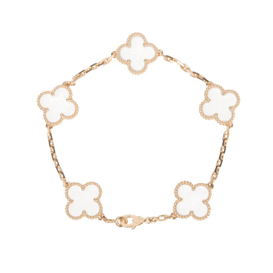 [Vellora Opalyn]CLOVER 5 MOTIF ROCK CRYSTAL PINK GOLD BRACELET