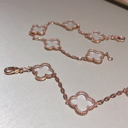 [Vellora Opalyn]CLOVER 5 MOTIF ROCK CRYSTAL PINK GOLD BRACELET