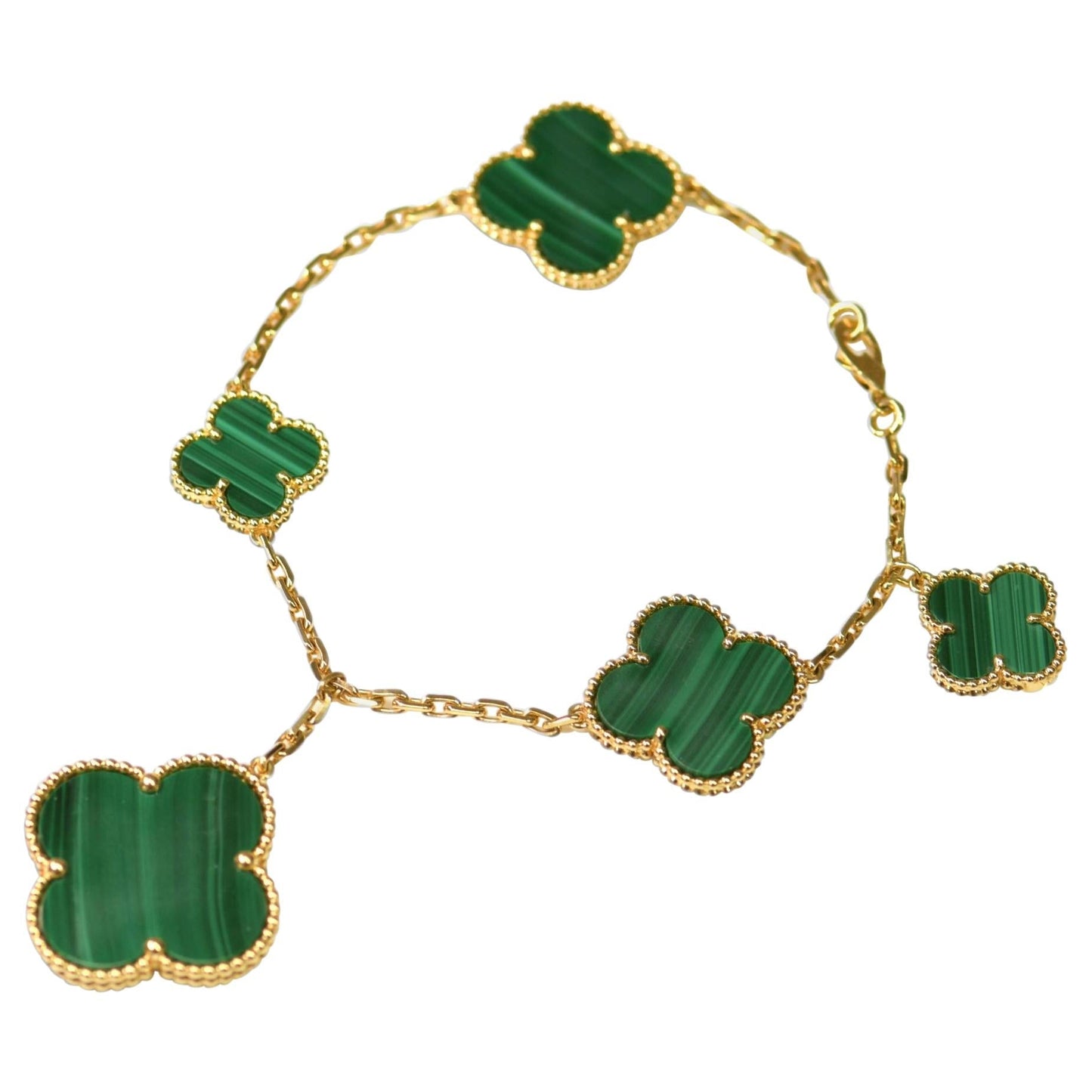 [Vellora Opalyn]MAGIC CLOVER MALACHITE GOLD BRACELET 5 MOTIFS