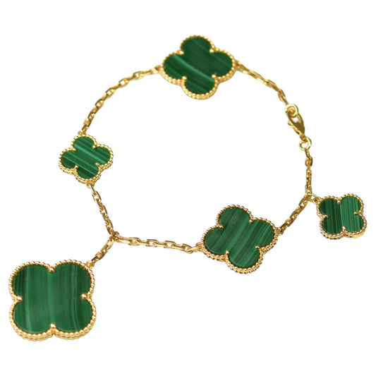 [Vellora Opalyn]MAGIC CLOVER MALACHITE GOLD BRACELET 5 MOTIFS