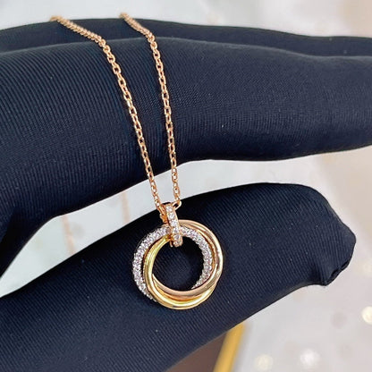 [Vellora Opalyn]TRINITY NECKLACE SILVER GOLD PINK GOLD DIAMONDS