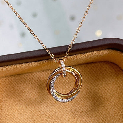 [Vellora Opalyn]TRINITY NECKLACE SILVER GOLD PINK GOLD DIAMONDS