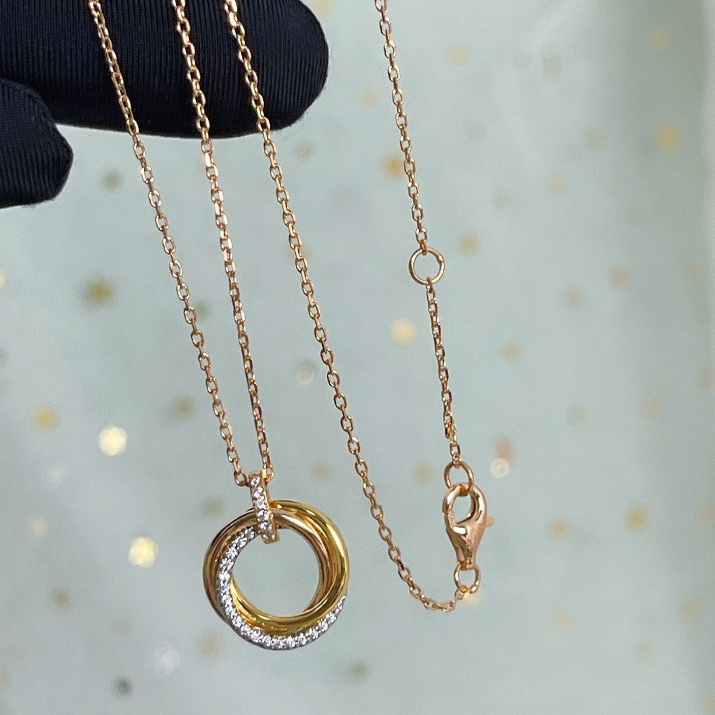 [Vellora Opalyn]TRINITY NECKLACE SILVER GOLD PINK GOLD DIAMONDS
