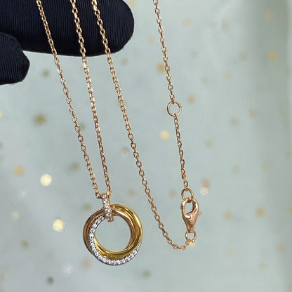 [Vellora Opalyn]TRINITY NECKLACE SILVER GOLD PINK GOLD DIAMONDS