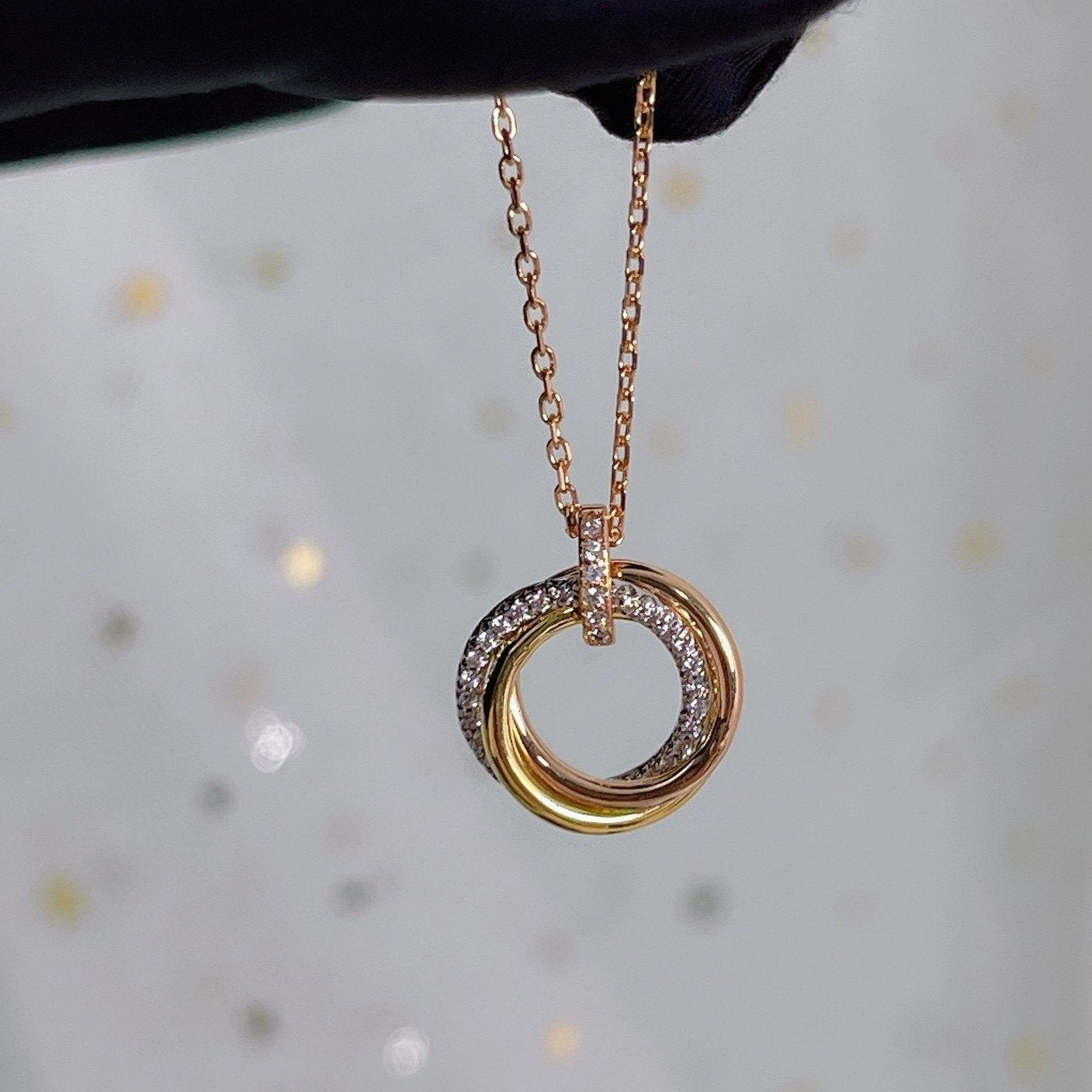 [Vellora Opalyn]TRINITY NECKLACE SILVER GOLD PINK GOLD DIAMONDS