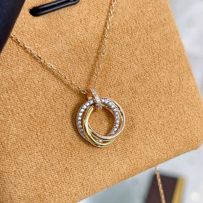 [Vellora Opalyn]TRINITY NECKLACE SILVER GOLD PINK GOLD DIAMONDS