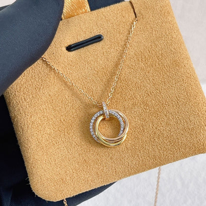 [Vellora Opalyn]TRINITY NECKLACE SILVER GOLD PINK GOLD DIAMONDS