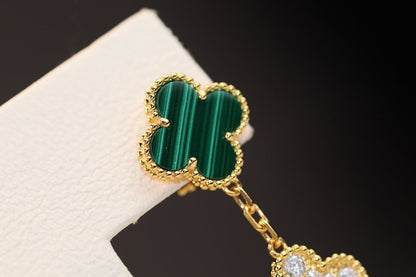 [Vellora Opalyn]CLOVER EARRINGS GOLD MALACHITE DIAMOND 3 MOTIF