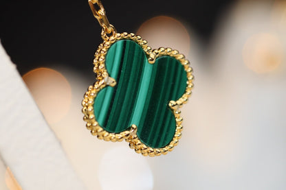 [Vellora Opalyn]CLOVER EARRINGS GOLD MALACHITE DIAMOND 3 MOTIF