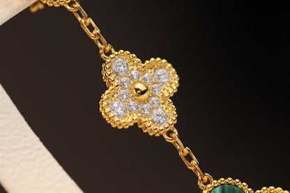 [Vellora Opalyn]CLOVER EARRINGS GOLD MALACHITE DIAMOND 3 MOTIF