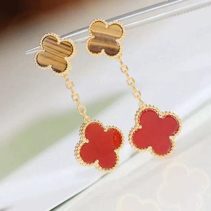 [Vellora Opalyn]CLOVER  2 MOTIF  TIGER EYE CARNELIAN EARRINGS