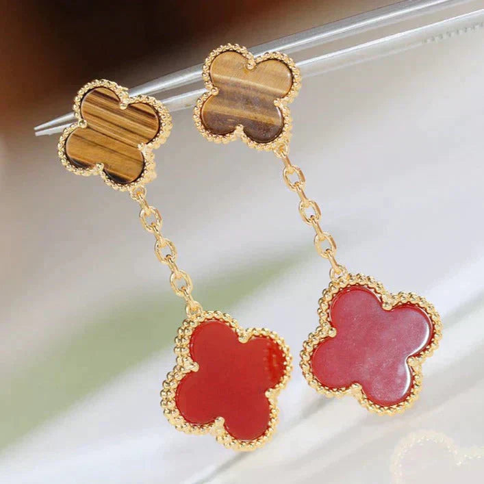 [Vellora Opalyn]CLOVER  2 MOTIF  TIGER EYE CARNELIAN EARRINGS