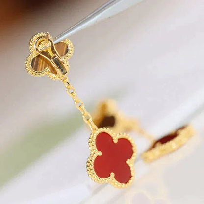 [Vellora Opalyn]CLOVER  2 MOTIF  TIGER EYE CARNELIAN EARRINGS