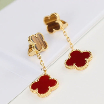 [Vellora Opalyn]CLOVER  2 MOTIF  TIGER EYE CARNELIAN EARRINGS