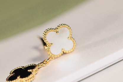 [Vellora Opalyn]CLOVER EARRINGS GOLD ONYX MOP 3 MOTIF