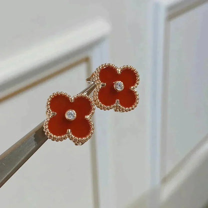 [Vellora Opalyn]CLOVER MEDIUM 1 MOTIFS CARNELIAN  DIAMOND earrings