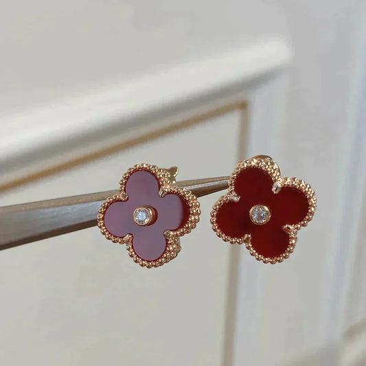 [Vellora Opalyn]CLOVER MEDIUM 1 MOTIFS CARNELIAN  DIAMOND earrings