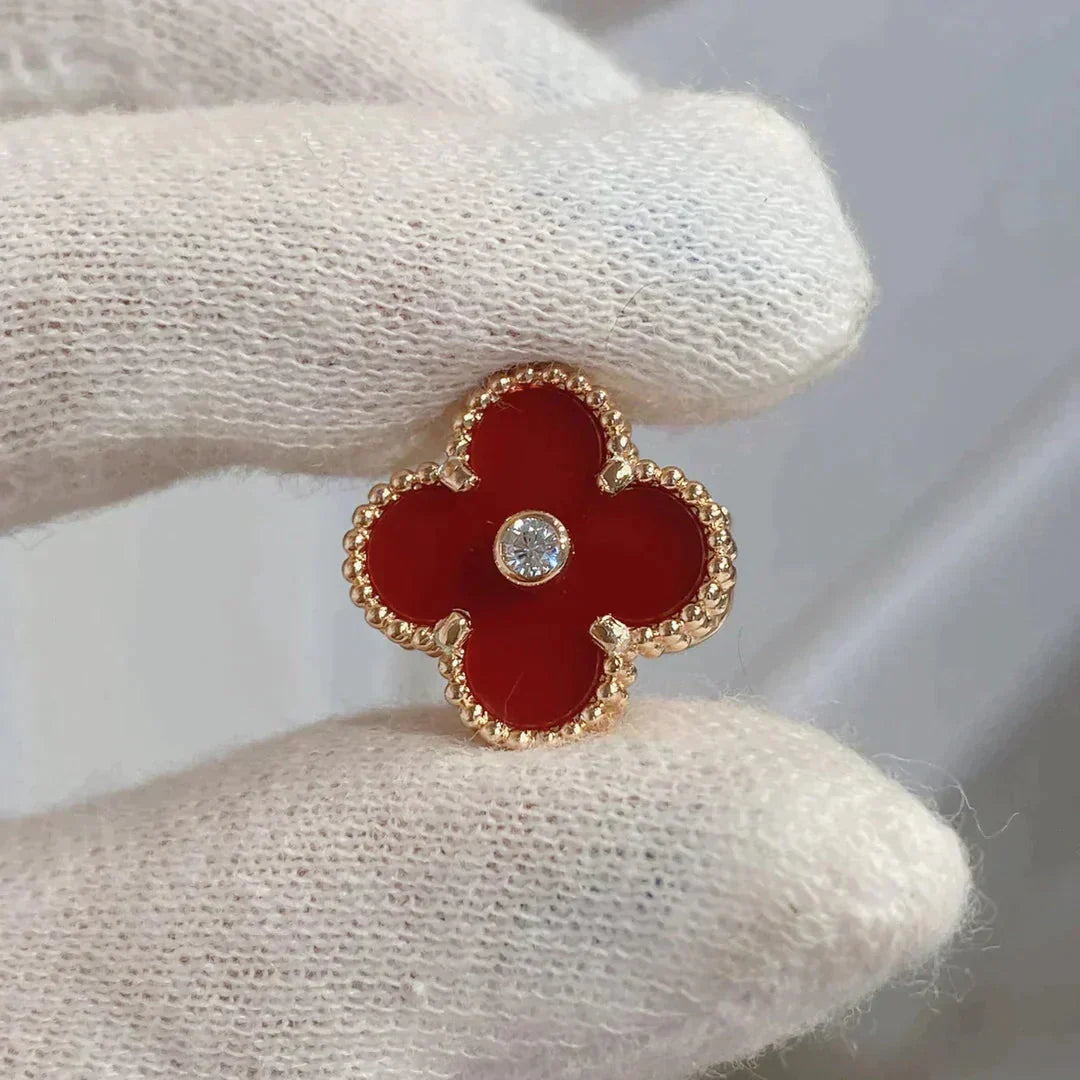 [Vellora Opalyn]CLOVER MEDIUM 1 MOTIFS CARNELIAN  DIAMOND earrings