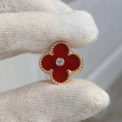 [Vellora Opalyn]CLOVER MEDIUM 1 MOTIFS CARNELIAN  DIAMOND earrings
