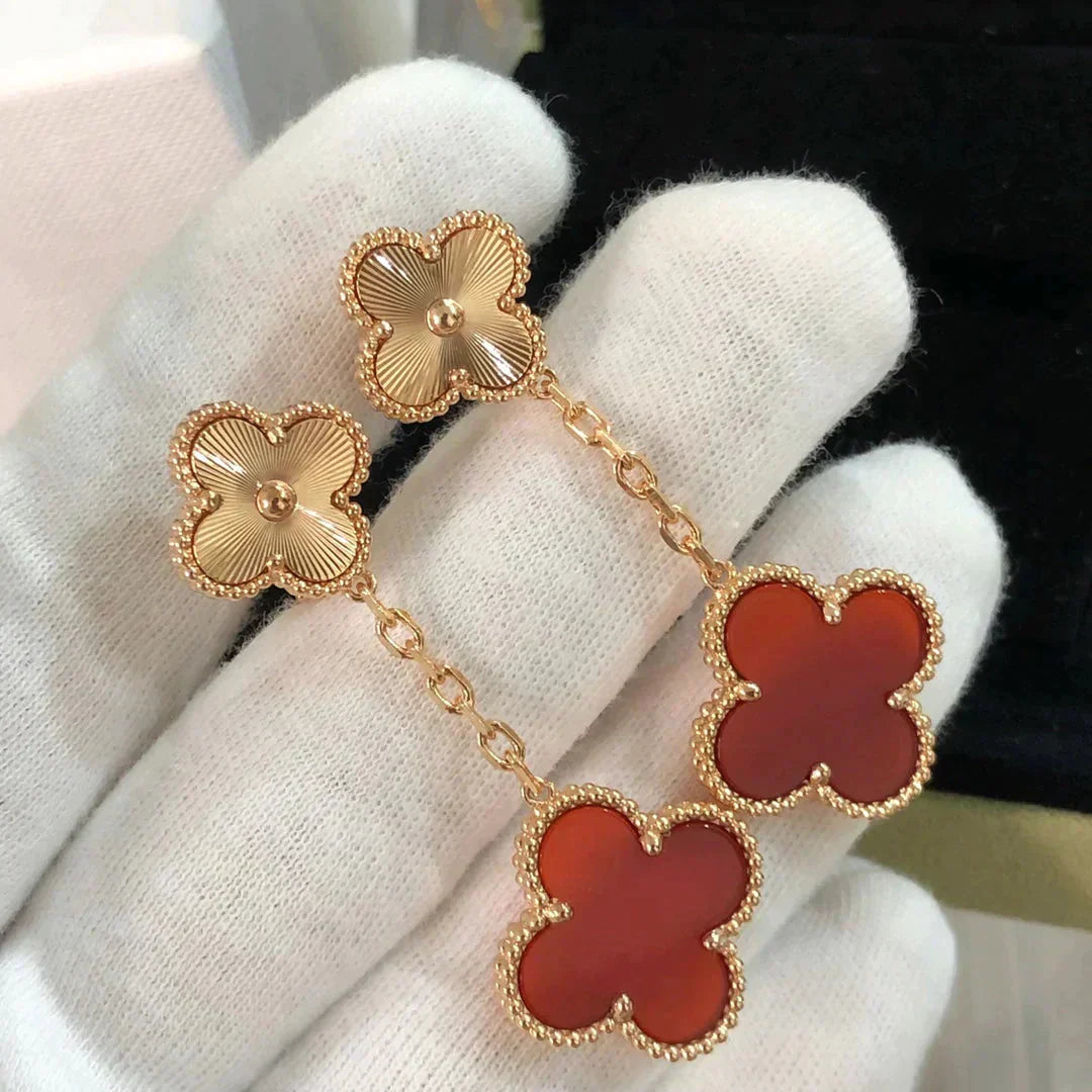 [Vellora Opalyn]CLOVER 2 MOTIF  LASER CARNELIAN EARRINGS