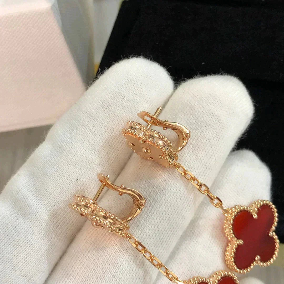 [Vellora Opalyn]CLOVER 2 MOTIF  LASER CARNELIAN EARRINGS