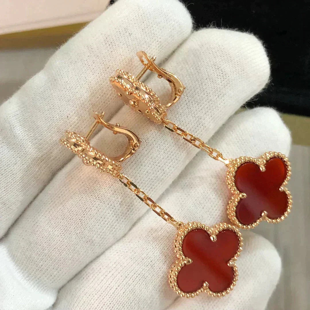 [Vellora Opalyn]CLOVER 2 MOTIF  LASER CARNELIAN EARRINGS