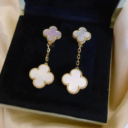 [Vellora Opalyn]CLOVER 2 MOTIF WHITE MOP EARRINGS