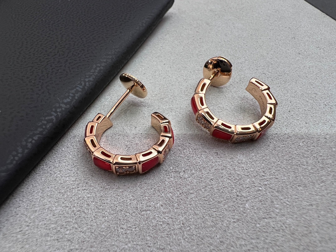 [Vellora Opalyn]SERPENTI CARNELIAN PINK GOLD EARRINGS