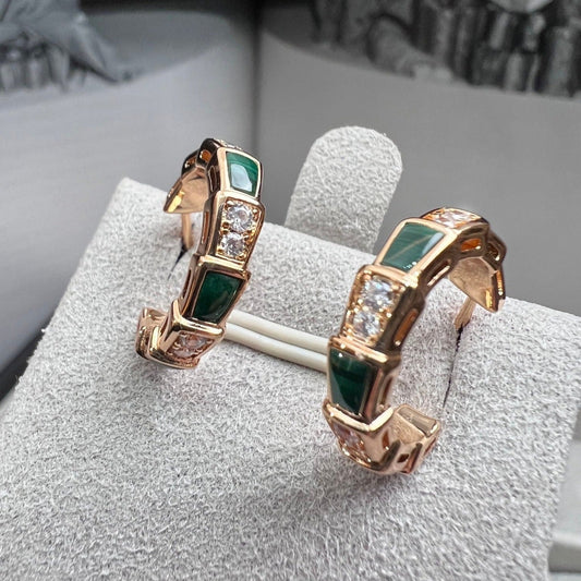 [Vellora Opalyn]SERPENTI MALACHITE PINK GOLD EARRINGS