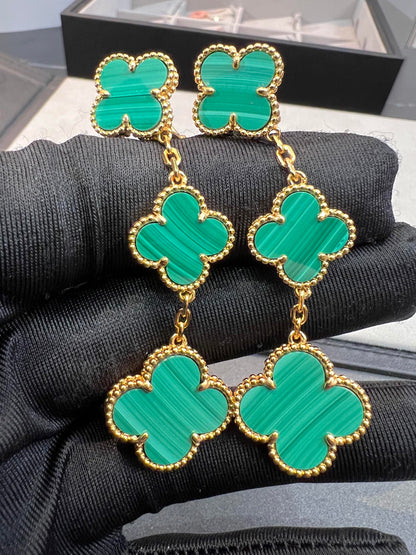 [Vellora Opalyn]CLOVER MALACHITE 3 MOTIFS GOLD