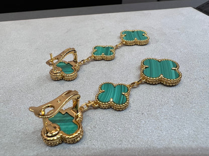 [Vellora Opalyn]CLOVER MALACHITE 3 MOTIFS GOLD