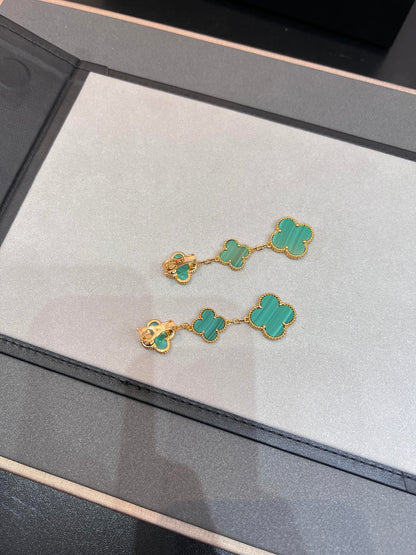 [Vellora Opalyn]CLOVER MALACHITE 3 MOTIFS GOLD