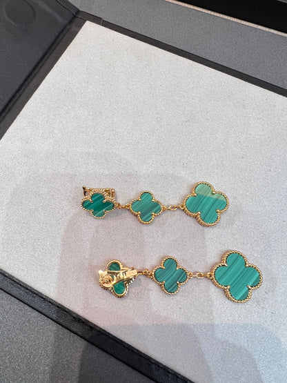 [Vellora Opalyn]CLOVER MALACHITE 3 MOTIFS GOLD