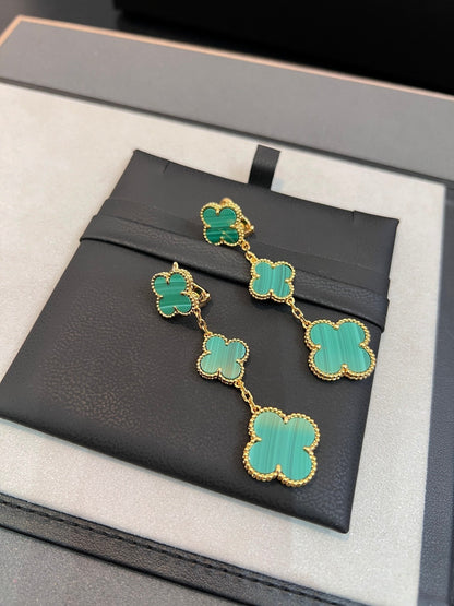 [Vellora Opalyn]CLOVER MALACHITE 3 MOTIFS GOLD