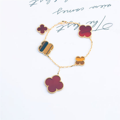 [Vellora Opalyn]CLOVER BRACELET 5 MOTIFS CARNELIAN TIGER EYE