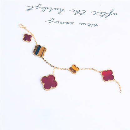 [Vellora Opalyn]CLOVER BRACELET 5 MOTIFS CARNELIAN TIGER EYE