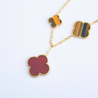[Vellora Opalyn]CLOVER BRACELET 5 MOTIFS CARNELIAN TIGER EYE
