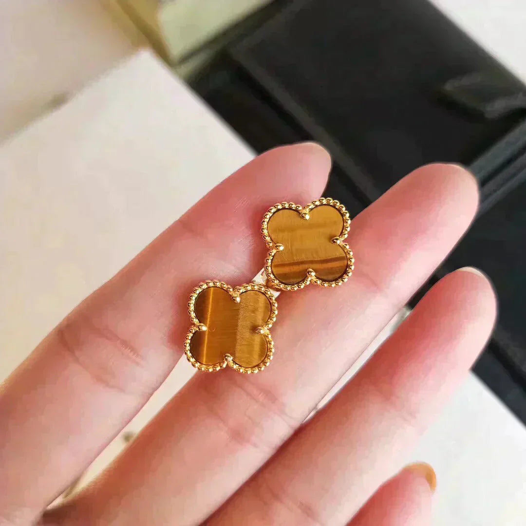 [Vellora Opalyn]CLOVER MEDIUM 1 MOTIFS TIGER EYE EARRINGS