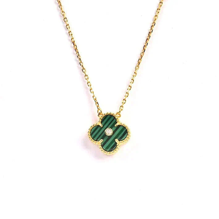 [Vellora Opalyn]CLOVER 15MM DIAMOND TURQUOISE NECKLACE