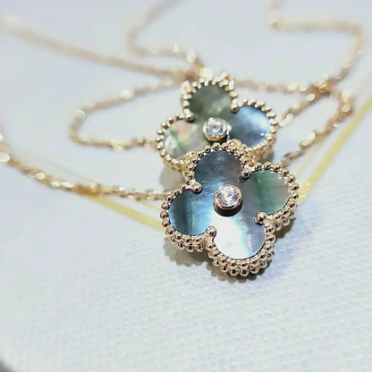 [Vellora Opalyn]CLOVER 15MM DIAMOND AND MOTHER-OF-GREY NECKLACE