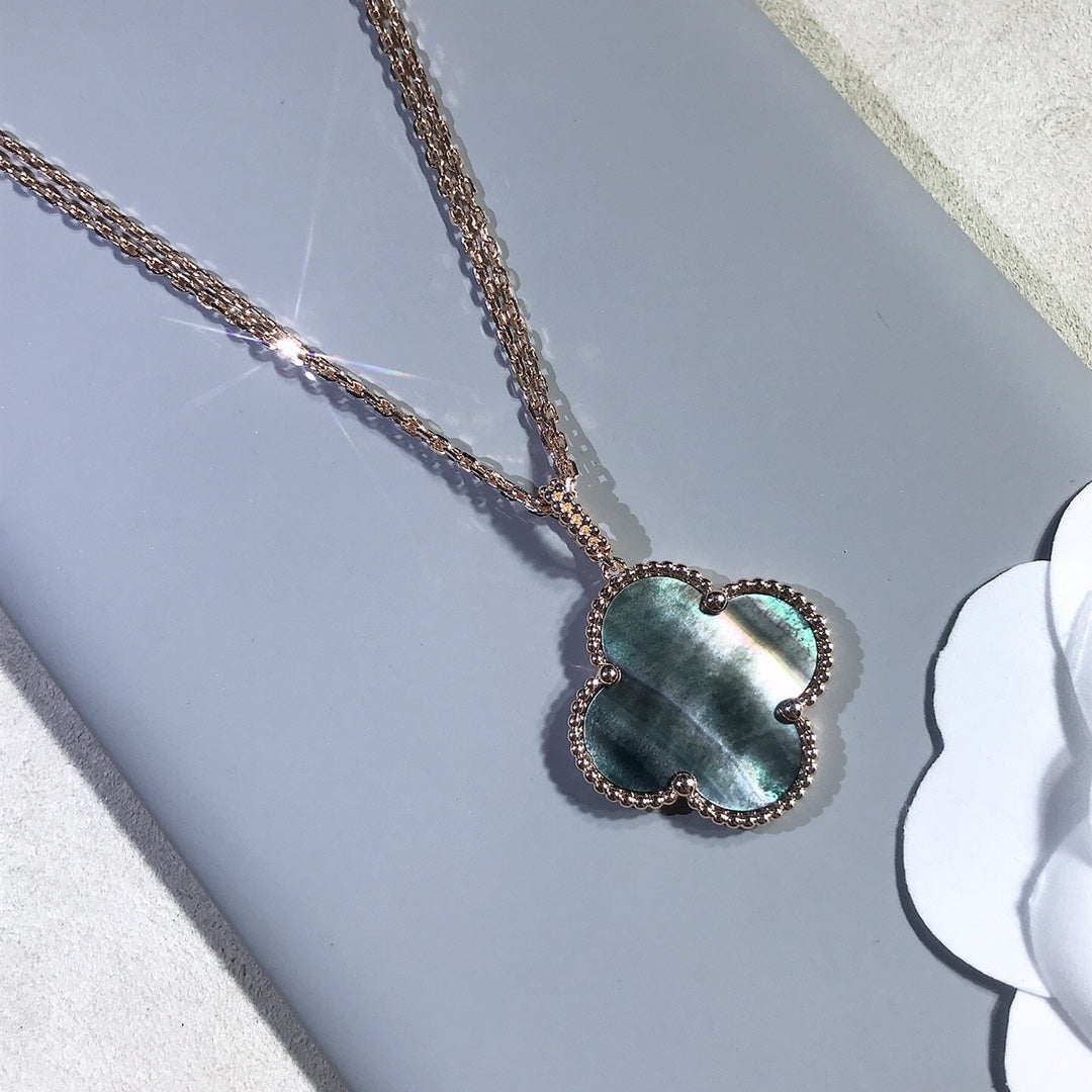 [Vellora Opalyn]CLOVER 25MM GOLD DARK MOP BIG CLOVER NECKLACE