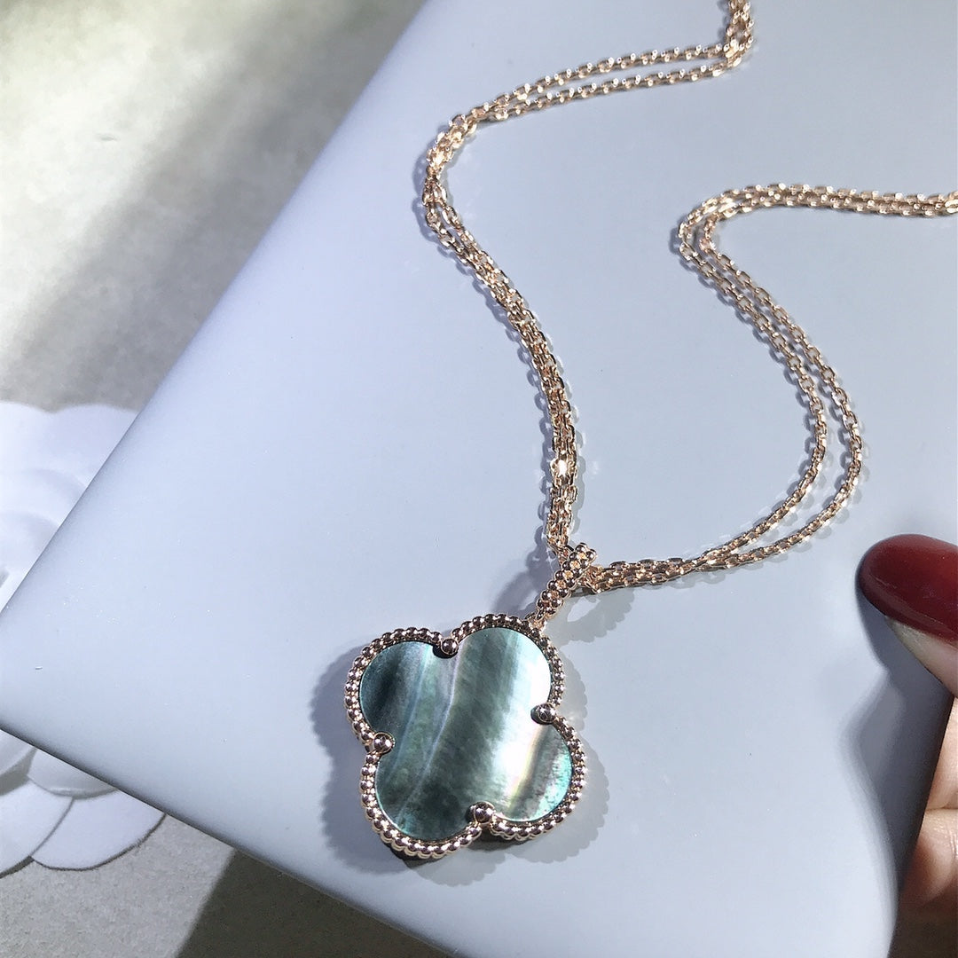 [Vellora Opalyn]CLOVER 25MM GOLD DARK MOP BIG CLOVER NECKLACE