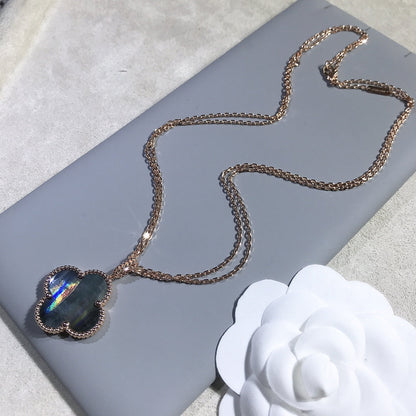 [Vellora Opalyn]CLOVER 25MM GOLD DARK MOP BIG CLOVER NECKLACE