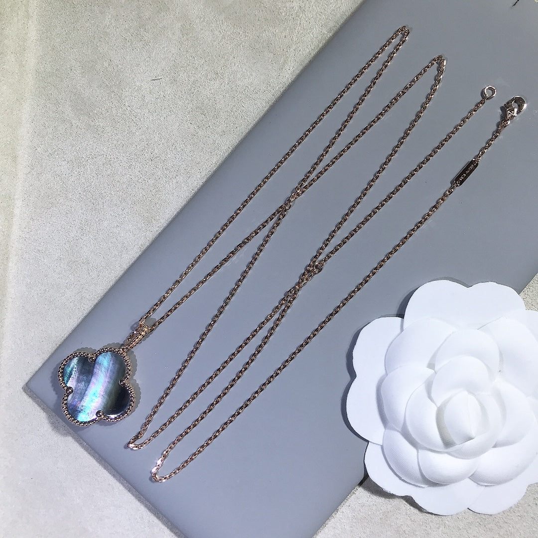 [Vellora Opalyn]CLOVER 25MM GOLD DARK MOP BIG CLOVER NECKLACE