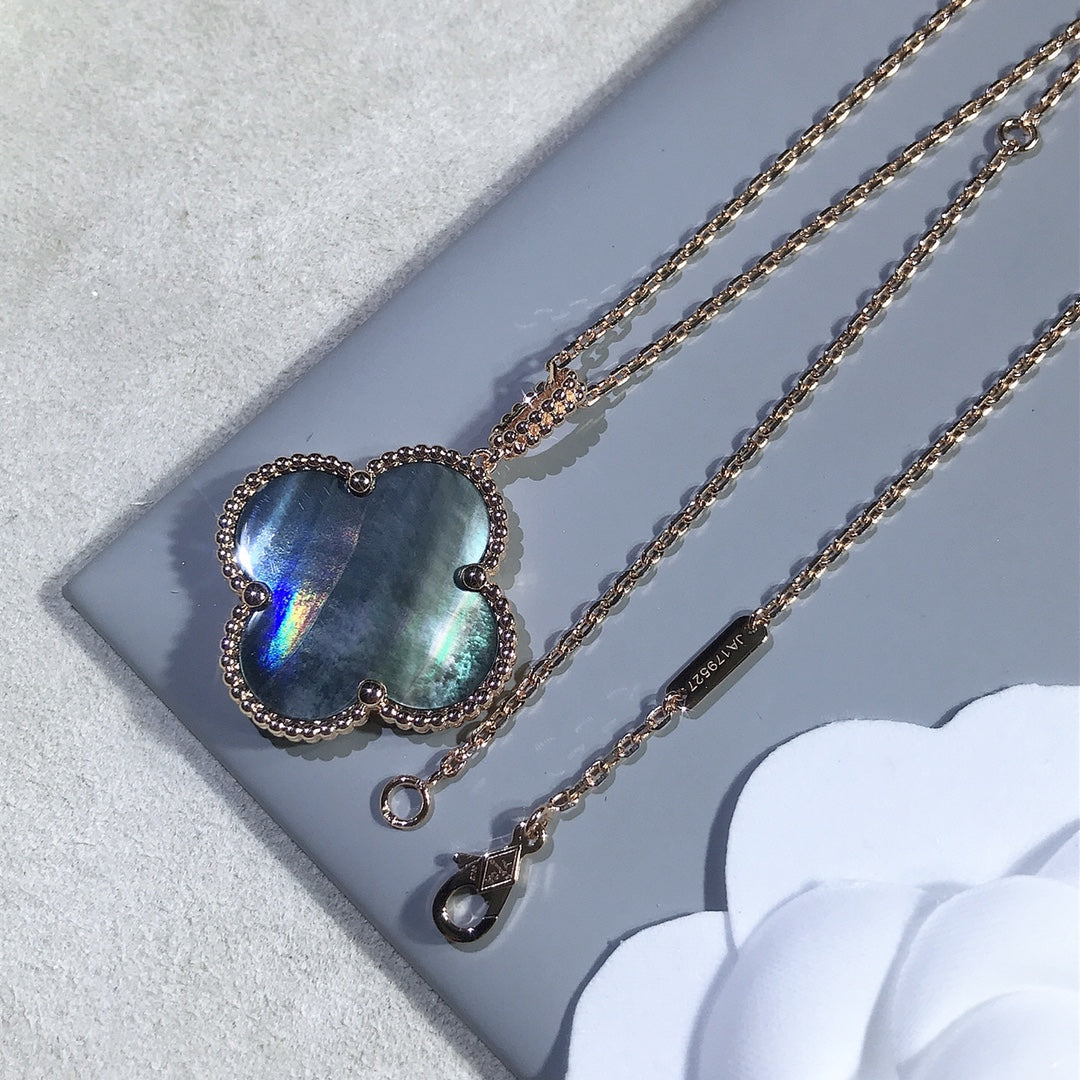 [Vellora Opalyn]CLOVER 25MM GOLD DARK MOP BIG CLOVER NECKLACE
